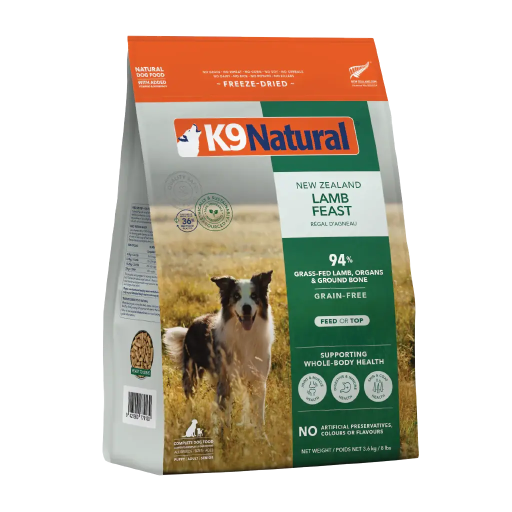 K9 Natural Grain-Free Freeze-Dried New Zealand Lamb Feast Dog Food 3.6kg bag