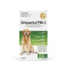 Simparica Trio 20.1–40kg Green Front of Pack Front of Simparica Trio 20.1–40kg green box showing large dog and parasite protection details
