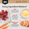 Every Ingredient Matters – beef, emu oil, carrots and potato in Black Hawk Beef Wet Dog Food grain-free recipe