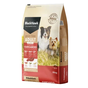 BlackHawk Grain Free Kangaroo Dog Food 15kg bag – Australian made dry food with wild kangaroo and emu oil for adult dogs.
