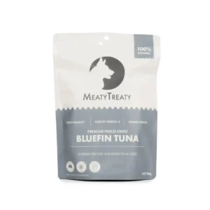 Front view of Freeze Dried Tuna dog treats Meaty Treaty pack