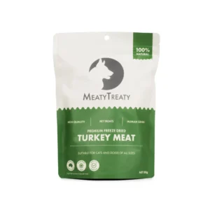 Front view of Meaty Treaty Freeze Dried Turkey dog treats pack