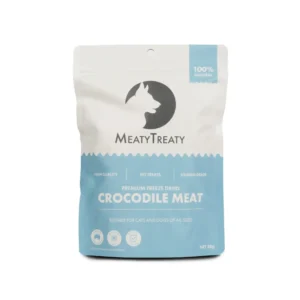 Front view of Meaty Treaty Freeze Dried Crocodile Dog Treats