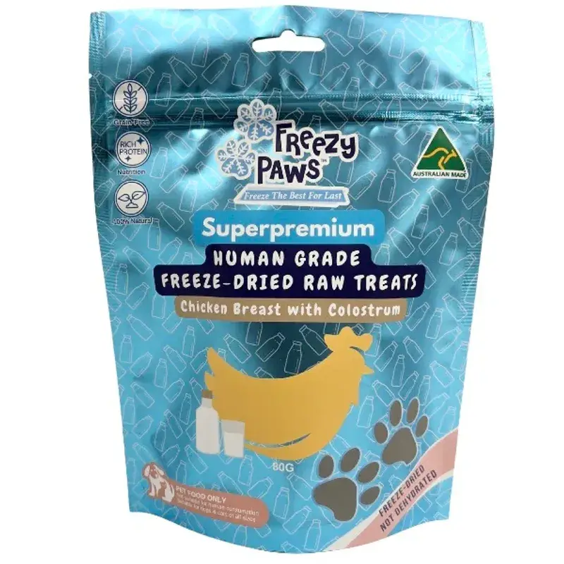 Freezy Paws freeze dried chicken breast with colostrum dog treats 80g grain free functional dog treats