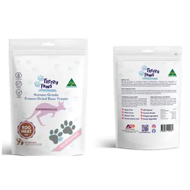 Freeze Dried Kangaroo Meat Treats Packaging back and front