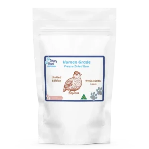 Freezy Paws freeze-dried whole quail in resealable packaging