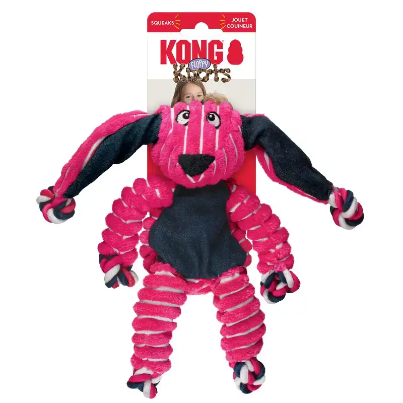 KONG Floppy Knots Bunny Squeak Toy for Dogs in original KONG packaging