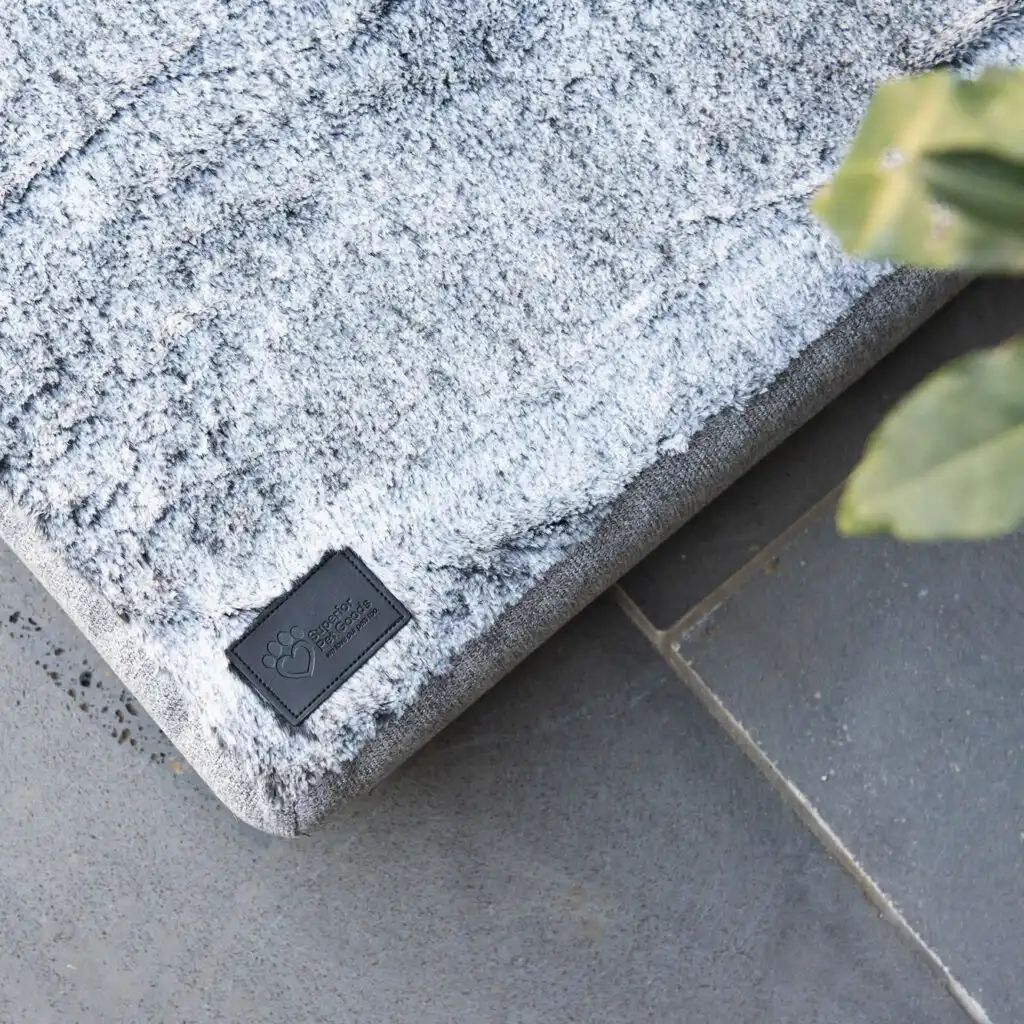 Close-up image of Arctic Faux Fur Superior Ortho Dog Mat fabric and stitching