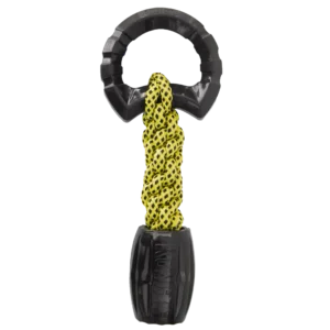 KONG Jaxx Braided Rope Tug Toy Large for Dogs on transparent background showing black and yellow rope design