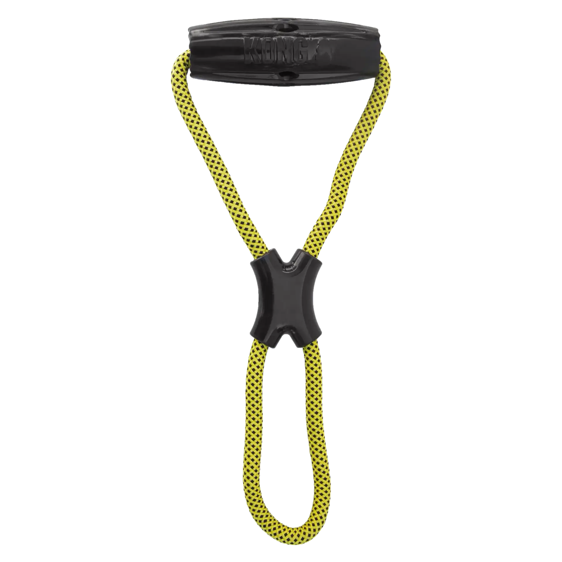 KONG Jaxx Infinity Rope Tug Toy Large for Dogs on transparent background showing yellow rope and black rubber design