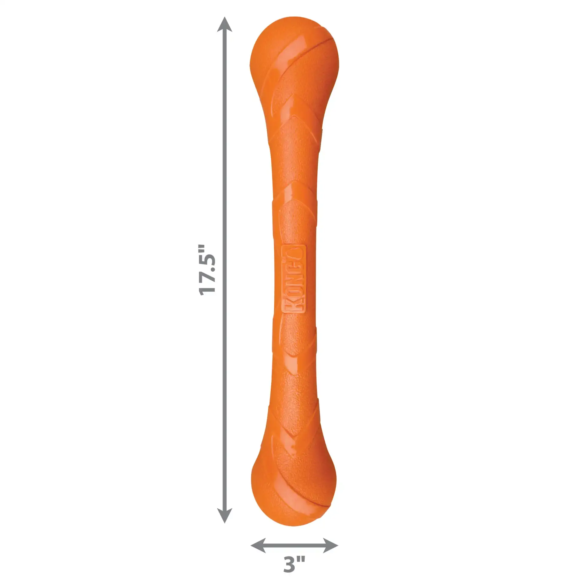 KONG Squeak Stix Extra Long Tough Fetch Toy orange with size dimensions 17 x 3 inches