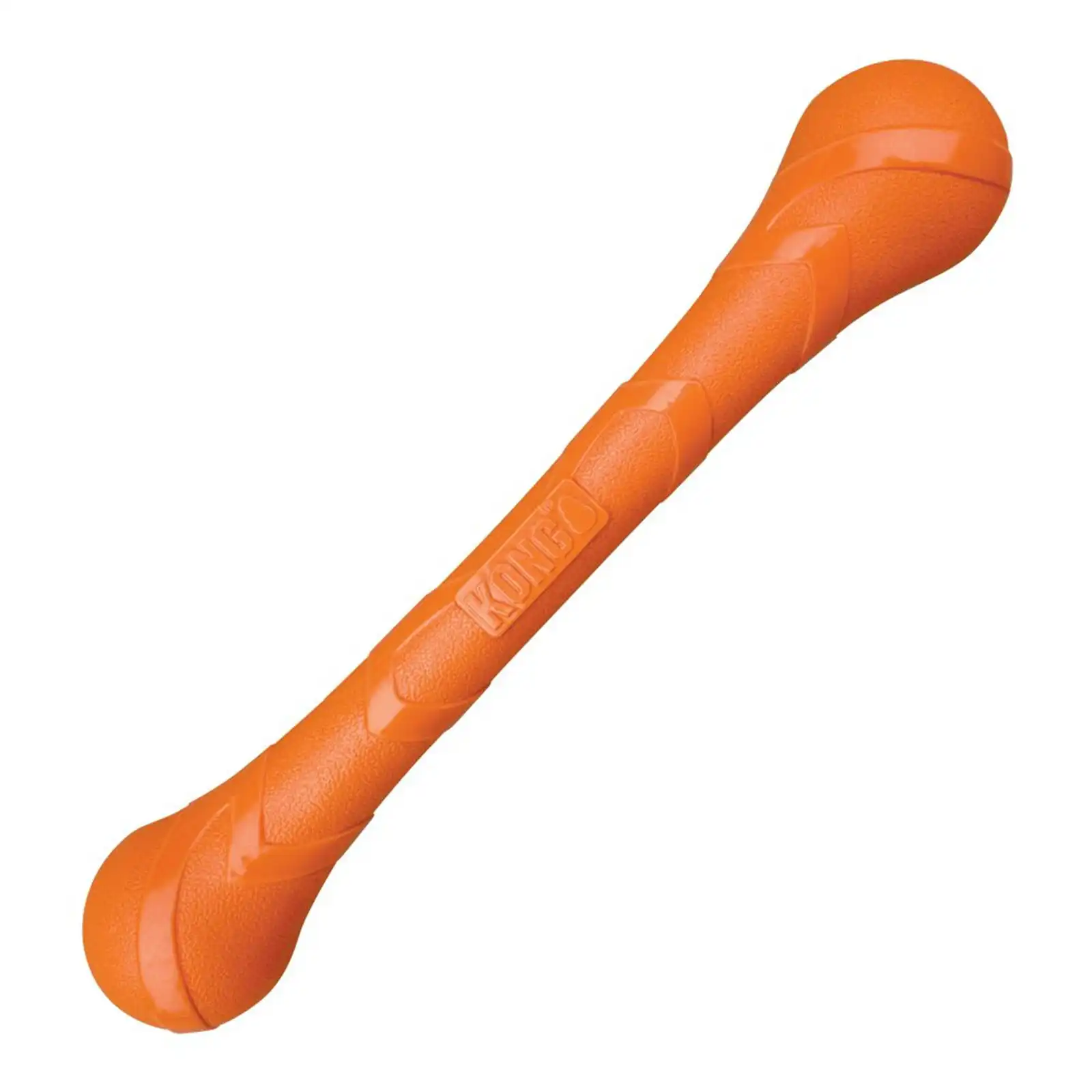 KONG Squeak Stix Extra Long Tough Fetch Toy in orange colour on transparent background