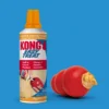 KONG Easy Treat Bacon & Cheese Dog Paste – Display KONG Easy Treat Bacon & Cheese Dog Paste can beside filled red KONG toy with creamy treat inside.