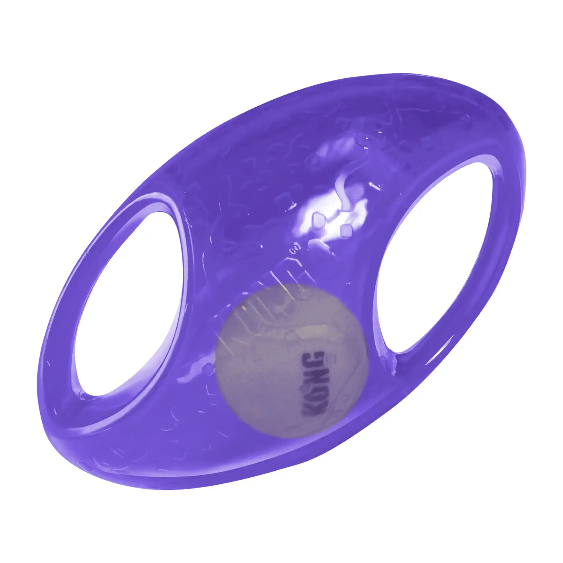 Purple KONG Jumbler Football showing handles and internal tennis ball.