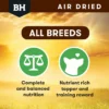 BlackHawk Air Dried Chicken All Breeds Support Graphic Graphic showing that BlackHawk Air Dried Chicken is suitable for all dog breeds as a balanced diet or training reward.
