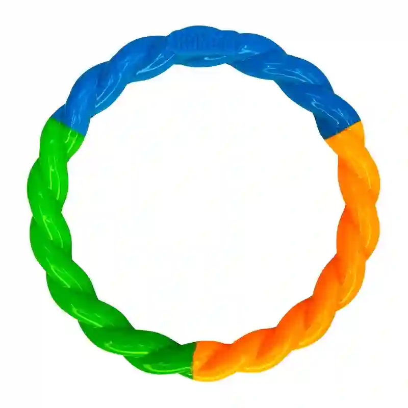 Bright multicoloured KONG Twistz High-Viz Ring Large dog toy for fetch and water play