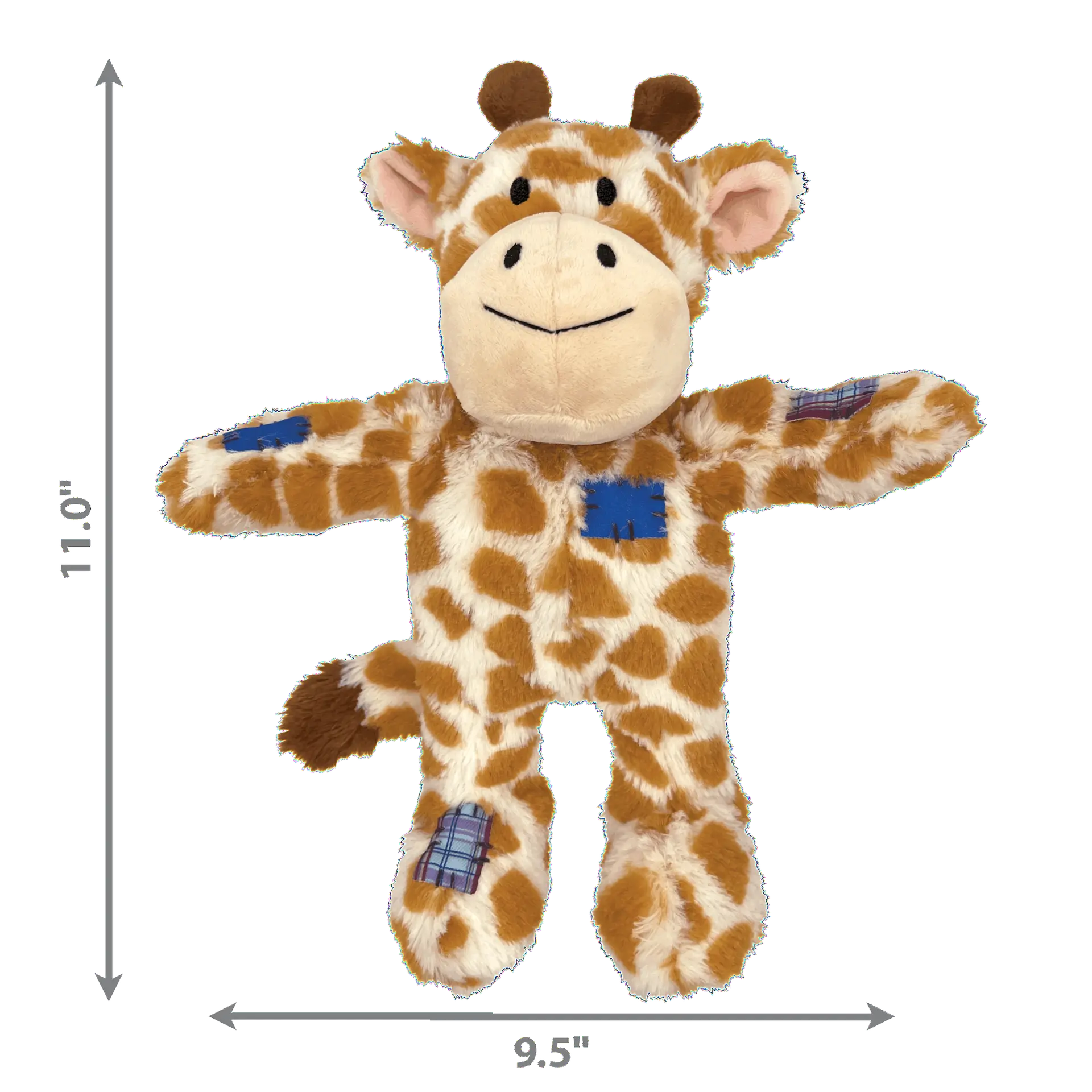 Size chart showing Small/Medium and Medium/Large dimensions for the KONG Wild Knots Giraffe.