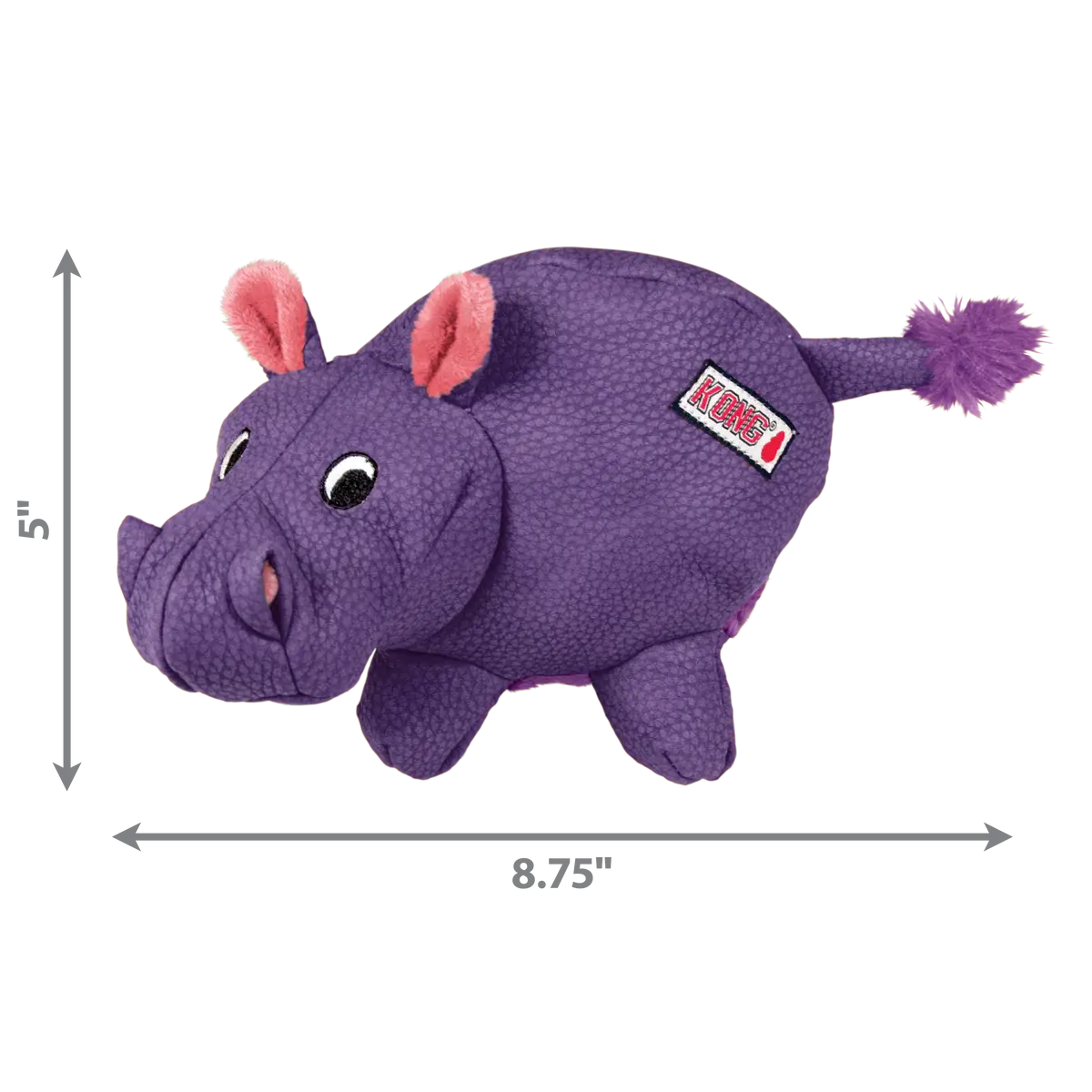 KONG Phatz Hippo Medium Dog Toy with size dimensions 6.5 by 5.5 inches