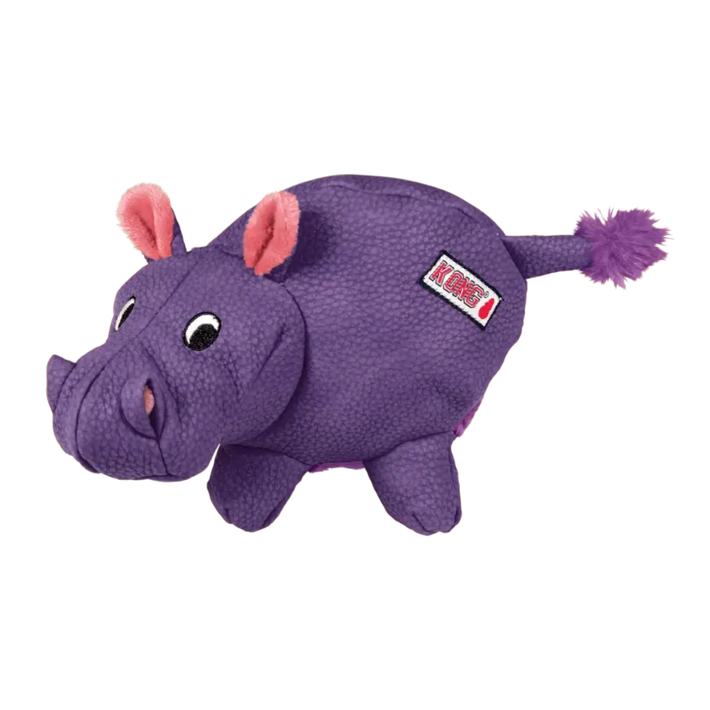 KONG Phatz Hippo Medium purple dog toy side profile showing texture