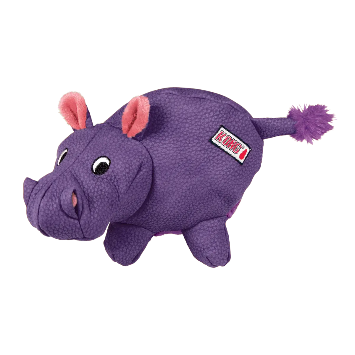 KONG Phatz Hippo Medium purple dog toy side profile showing texture