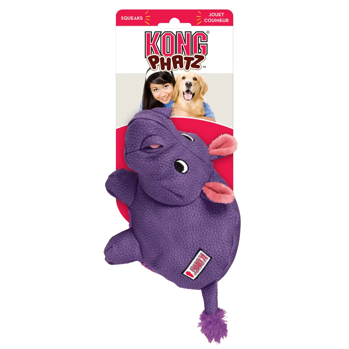 KONG Phatz Hippo Medium Dog Toy in purple with original packaging