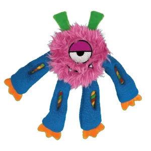 KONG Sneakerz Knots Dog Toy in pink with one eye and green ears.