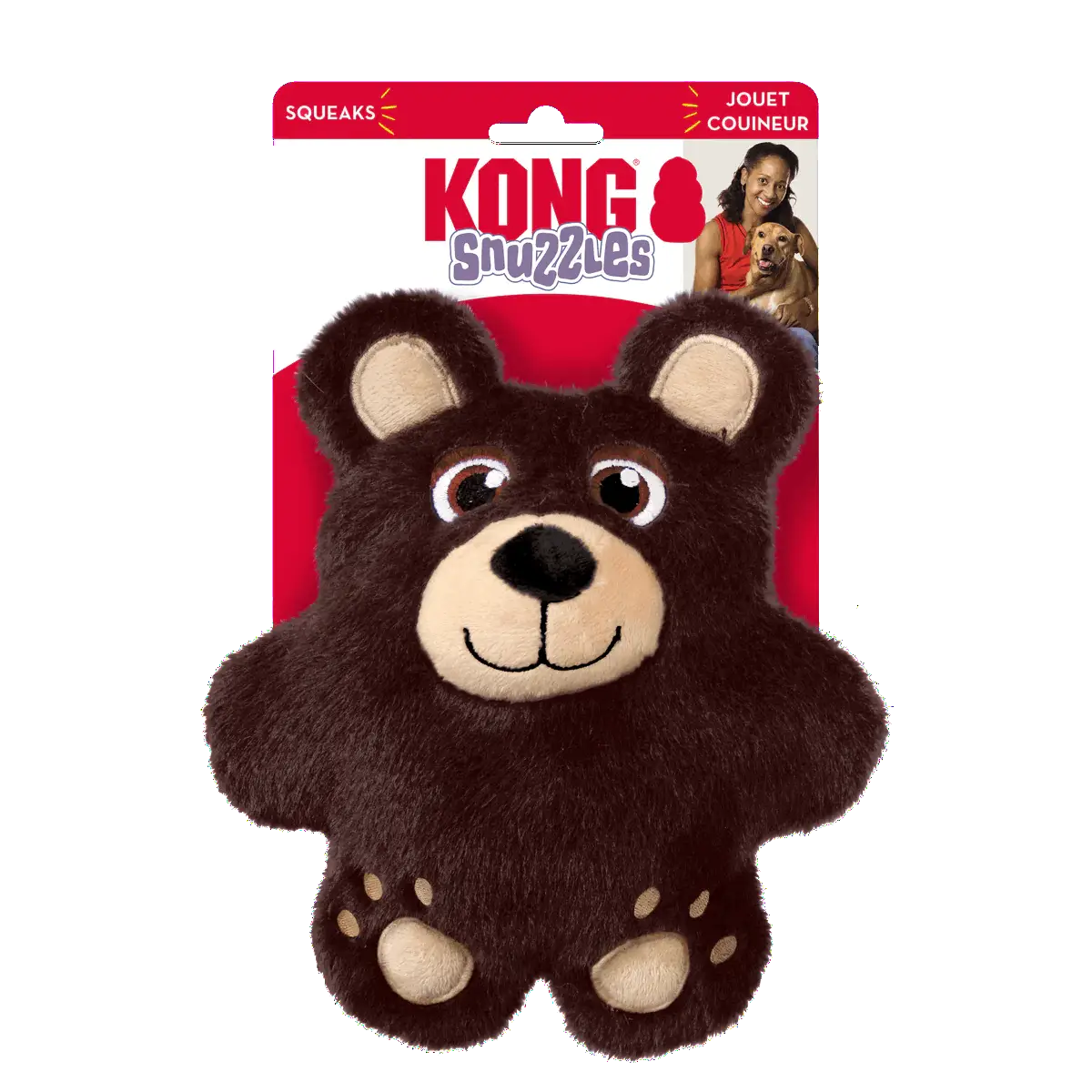 KONG Snuzzles Bear Dog Toy in brown plush with original KONG packaging