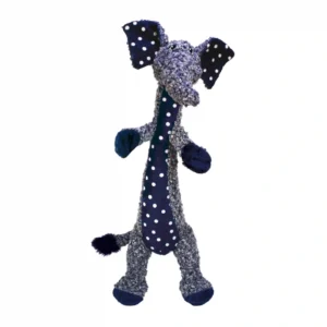 Plush KONG Shakers Luvs Elephant Dog Toy featuring soft grey fur and navy polka-dot fabric.