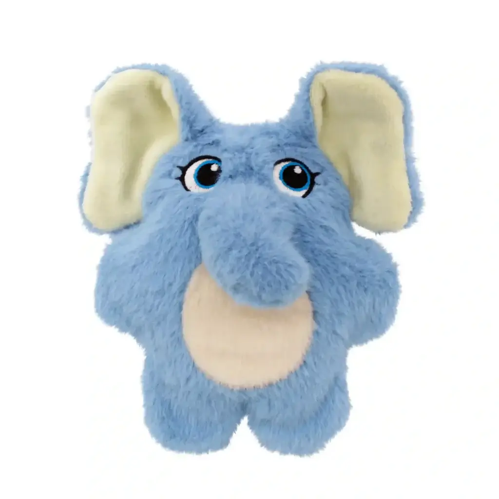 KONG Snuzzles Kiddos Elephant Dog Toy front view showing blue plush design with floppy ears and embroidered details