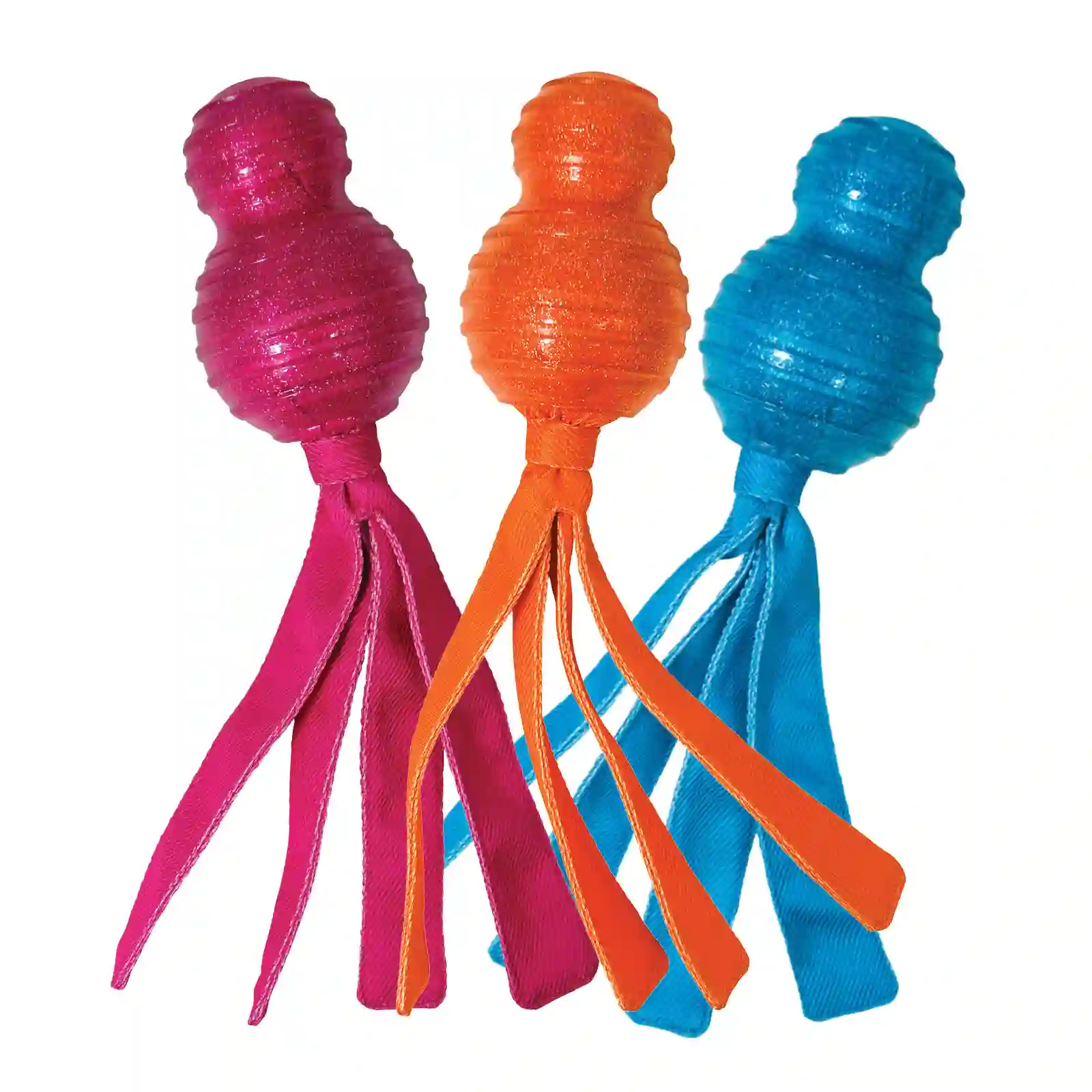 KONG Wubba Comet Tug Toy shown in blue, orange, and pink assorted colours.