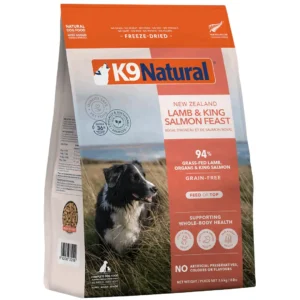 Front of K9 Natural Lamb & King Salmon Feast Freeze-Dried Dog Food 3.6 kg bag