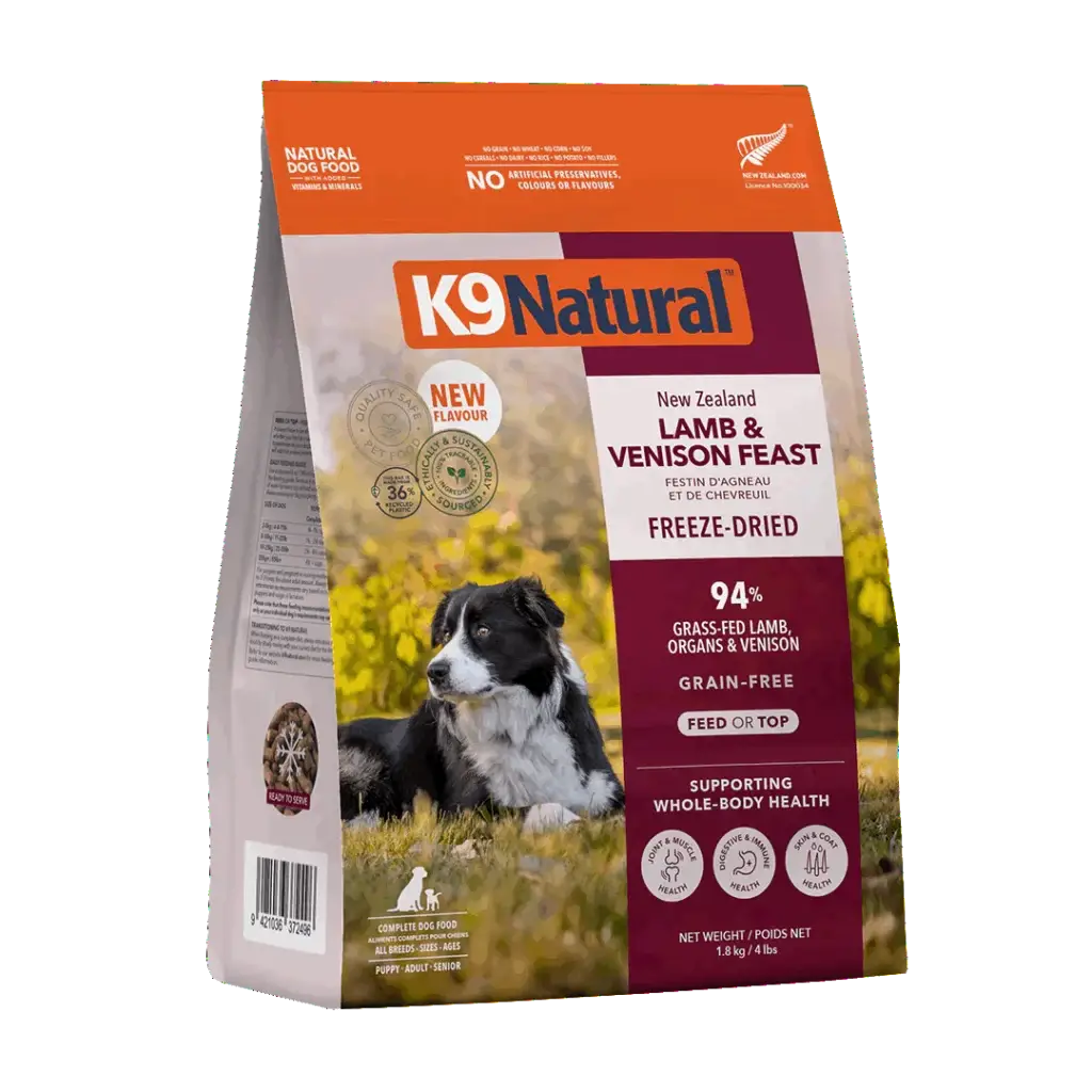 Front of K9 Natural Lamb & Venison Feast Freeze-Dried Dog Food 1.8 kg bag