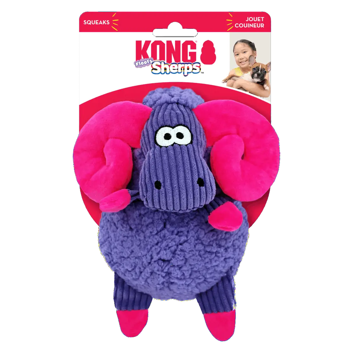 KONG Sherps Floofs Big Horn Medium Dog Toy purple and pink in original packaging
