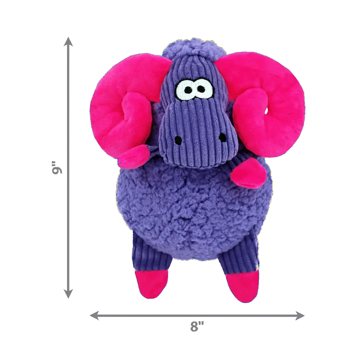 KONG Sherps Floofs Big Horn Medium Dog Toy with dimensions shown for reference