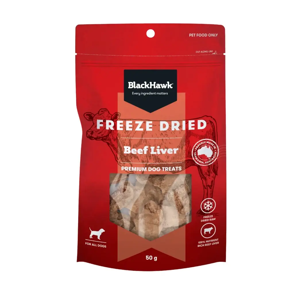 BlackHawk freeze dried beef liver dog treats 50g pouch