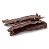 Blackdog Beef Jerky Dog Treats – Side View Side view of natural beef jerky dog treats showing texture and thickness.