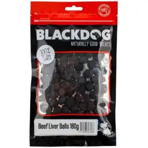 Blackdog beef liver balls dog treats in resealable 180g bag