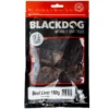 Blackdog Beef Liver Dog Treats 150g Pack Blackdog Beef Liver 150g resealable bag showing dried beef liver pieces inside the packaging.