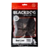 Blackdog Beef Liver Dog Treats Packaging Blackdog Naturally Good Treats beef liver dog treats pack showing dried liver pieces through the resealable bag.