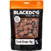 Blackdog Carob Drops 1kg bag with a large quantity of carob button-shaped treats inside.