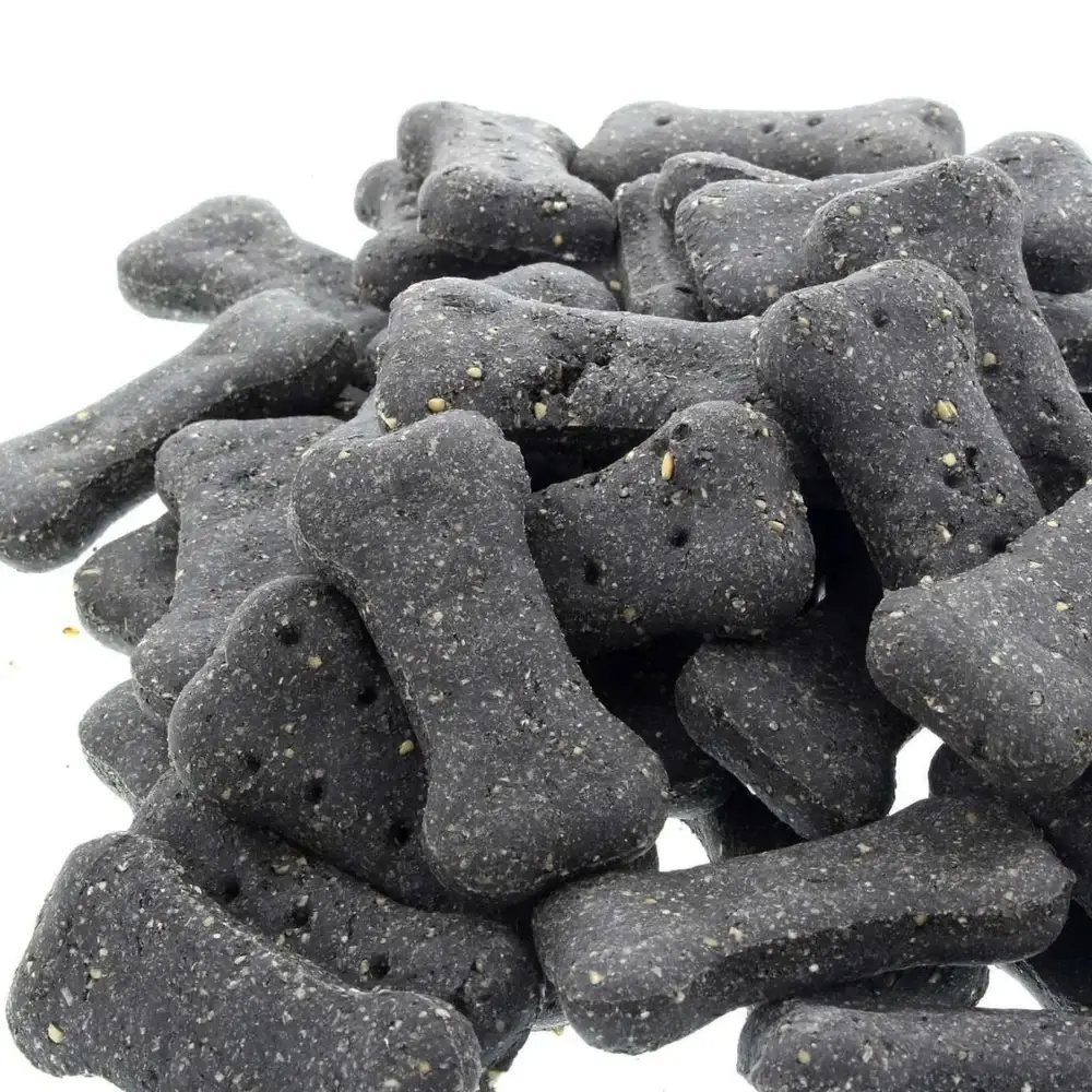 Close-up of dark charcoal dog biscuits.
