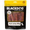 Blackdog Duck Jerky Dog Treats 300g Pack Medium 300g pack of Blackdog Duck Jerky displaying dried duck jerky pieces in the resealable bag.