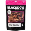 Blackdog Pig Ear Strips Dog Treats 500g Pack Blackdog Pig Ear Strips 500g resealable bag with visible dried pig ear strips inside.