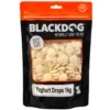 Blackdog Yoghurt Drops Dog Treats 1kg Pack Blackdog Yoghurt Drops 1kg resealable bag showing white yoghurt treats inside.