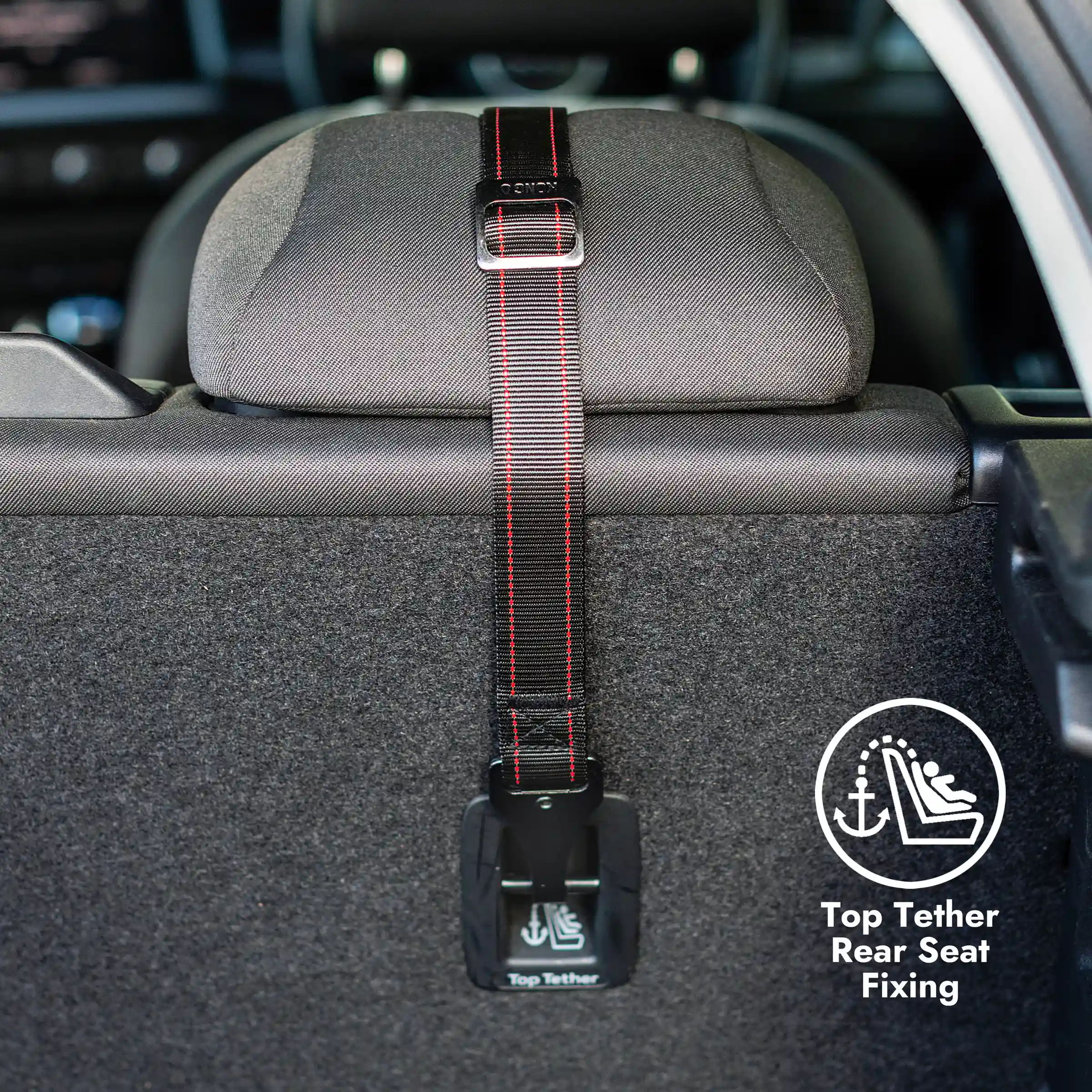 KONG Ultimate Safety Tether installed on a rear car seat using LATCH anchor points