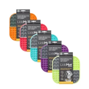 Assorted LickiMat Slomo dog slow feeders in multiple colours