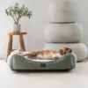 Dog lying stretched out in a Superior Ortho Haven orthopaedic dog bed indoors