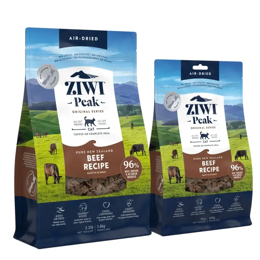ZIWI Peak air dried beef cat food bags in different sizes