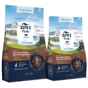 ZIWI Peak steam and dried beef cat food bags in different sizes