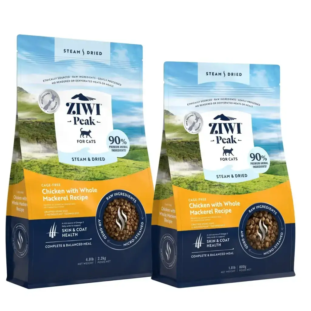 Ziwi Peak Steam & Dried Cat Food chicken and mackerel in multiple bag sizes